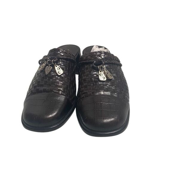 BRIGHTON Franki Basket Weave Vero Cuoio Leather Heel Clogs  Mules Brown Size 8.5 - Picture 1 of 11